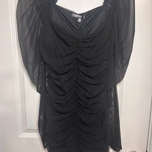 NWT Black Ruched Dress. Beautiful sheer sleeves.